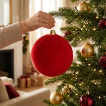 Itens Enfeite de Natal vermelho aveludado, grande, 20 cm, para árvore de Natal, 3 peças