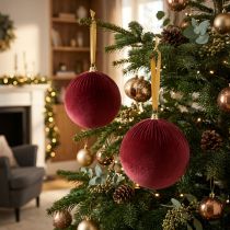 Itens Enfeite grande de veludo vermelho para árvore de Natal, para pendurar, 25 cm, 2 peças