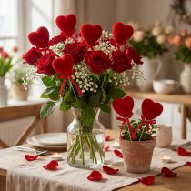 Itens Corações decorativos flocados 6 cm vermelhos 18 unidades