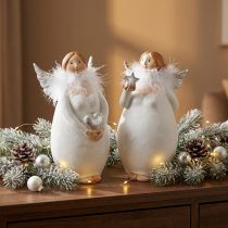 Itens Anjo decorativo com coração e estrela branco, prata Ø7,5 H15cm 2 unidades