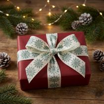 Itens Fita de Natal com flocos de neve branco verde 25mm 20m