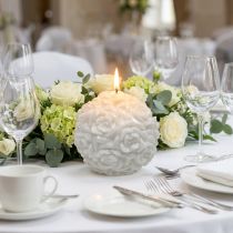 Itens Vela esférica com motivo de rosa, decoração de mesa para casamentos e aniversários, 10,5 cm, branca.
