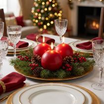 Itens Conjunto de 6 velas vermelhas em formato de bola de 80 mm - Decoração de mesa aconchegante, decoração natalina e iluminação festiva.