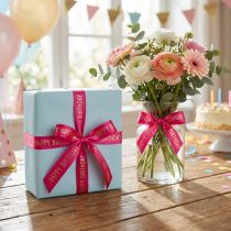 Itens Fita de presente de aniversário com letras festivas para decorar presentes de aniversário, 18m
