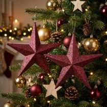 Itens Cabide decorativo com estrela brilhante na cor bordô, 21 cm, conjunto com 2 peças.