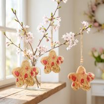 Itens Pingente de madeira Flores da primavera em rosa natural H9cm 4 peças