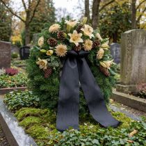 Itens Fita preta para coroa de flores, 200 mm x 25 m, para arranjos florais funerários, resistente às intempéries e imprimível.