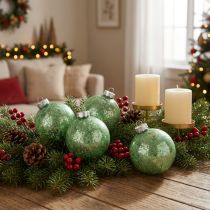 Itens Bola de natal, decoração de árvore de natal, bola de vidro marmorizado verde Alt.6,5cm Ø6cm vidro real 24 unid.