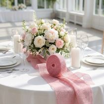 Itens Fita de juta, fita de rede, fita de mesa, fita decorativa, juta rosa claro, 5 cm de largura, 40 m de comprimento