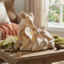Itens Figura decorativa veado com fulvo fundido em pedra marrom branco 20×11×17cm