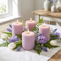 Itens Velas pilares decoração velas ranhuradas lilás 70/90mm 4 un