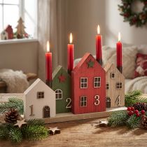 Itens Castiçal, guirlanda do advento, velas, casas, 35cm Alt.20cm