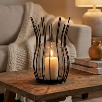 Itens Lanterna vidro metal cálice decorativo preto Ø17cm Alt.27cm