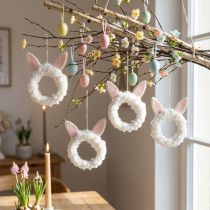 Itens Decoração de Páscoa anel decorativo orelhas de coelho decoração de porta branco Ø13cm 4 unidades