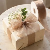 Itens Fita de organza fita de presente fita bege borda tecida taupe 40mm 50m