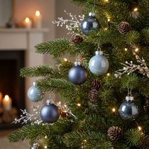 Itens Mini enfeites de Natal, de vidro, azul metálico fosco, Ø4cm, 24 peças