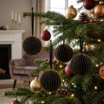 Itens Bolas de favo de mel Bolas de favo de mel de Natal ouro preto Ø7cm 4 unidades
