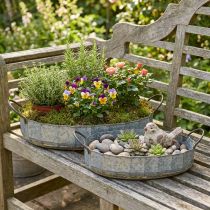 Itens Conjunto de 2 bandejas antigas de metal zinco para flores, L45cm/59cm
