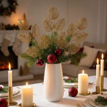 Itens Plantas artificiais, decoração de galhos, folhas decorativas glitter dourado C36cm 10 un