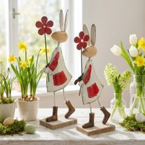 Itens Decoração de páscoa, coelho de metal, decoração de primavera, coelhinho da páscoa com flor vermelha, bege H21cm 2pcs