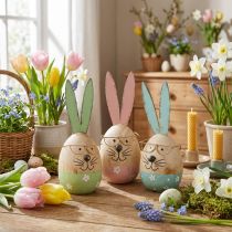 Itens Coelhinho da Páscoa com óculos figura decorativa ovo de madeira Ø5cm H13.5cm 3pcs