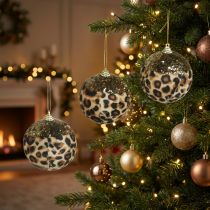 Itens Enfeite de Natal com estampa de leopardo e glitter dourado, 7 cm, conjunto com 3 peças