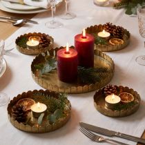 Itens Pratos de metal para decoração, decoração de mesa, bandeja de velas redonda dourado efeito envelhecido Ø7,5/10/12/15/18cm A2cm conjunto de 5