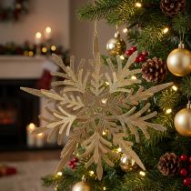 Itens Floco de neve com efeito 3D dourado 16 cm x 15,5 cm 2 unidades
