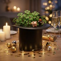 Itens Cilindro preto, floreira, decoração de Réveillon, floreira, chapéu de mago Alt.16cm