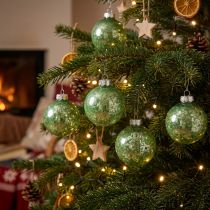 Itens Bola de natal, decoração de árvore, bola de árvore de natal marmorizada verde Alt.4,5cm Ø4cm vidro real 24 unid.
