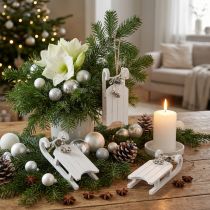 Itens Trenó decorativo branco prateado com cordão de sino C13cm 4 peças