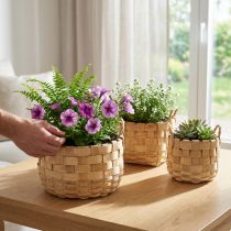 Itens Conjunto de 3 cestos para plantas em estilo boho, cesto para flores, floreira, cesto decorativo, trançado, Ø18/23/29cm