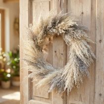 Itens Guirlanda de capim-dos-pampas seco, decoração boho para porta, flores naturais secas Ø31cm, guirlanda de parede