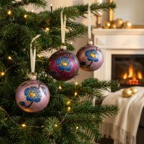 Itens Bolas de Natal de vidro roxa bolas de árvore de Natal flor Ø8cm 6 unidades