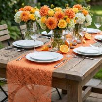 Itens Caminho de mesa decorativo em tecido não tecido, laranja, 23 cm de largura, 25 m de comprimento.