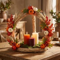 Itens Coroa decorativa de palha natural, guirlanda de palha Ø50cm, guirlanda artesanal criativa de palha natural, decoração de mesa e para pendurar, 55cm