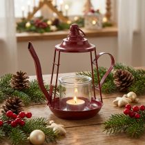 Itens Porta-velas lanterna de vidro jarro de metal vermelho Alt.22cm