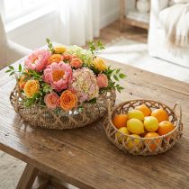 Itens Conjunto de 2 cestos decorativos, metal, aparência natural, cesto trançado com alça, marrom bege, Ø38/29cm