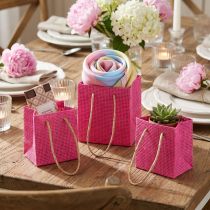 Itens Sacos para presentes com alças papel rosa amarelo verde têxtil aparência 10,5 cm 12 unidades