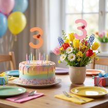 Itens Plugues numéricos aniversário 3 plugues de flores madeira 27,5 cm 16 unidades