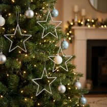 Itens Decoração de Natal pingente estrela prata glitter 17,5 cm 9 unidades
