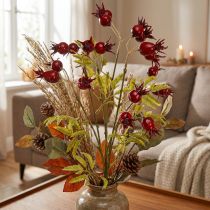 Itens Ramos decorativos artificiais de rosa mosqueta com 7 frutos vermelho escuro 48cm