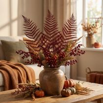 Itens Samambaia decorativa de samambaia de montanha folhas secas vinho tinto 50 cm 20 un