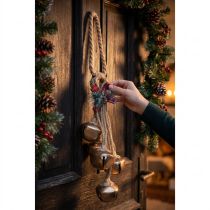 Itens Grandes sinos de Natal dourados com laço e ramos de pinheiro, decoração festiva para portas e ambientes, 51 cm