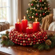 Itens Coroa do Advento Coroa de bolas de ouro vermelho Natal Ø33cm