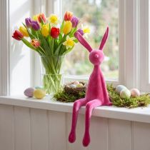 Itens Coelho de pelúcia para prateleira, aveludado, coelho da Páscoa sentado, rosa, 56 cm