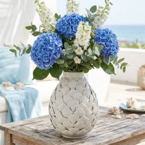 Itens Vaso Decoração Marítima Vaso Metal Conchas Cinza Branco Ø24cm H31.5cm