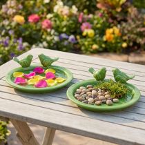 Itens Prato decorativo para mesa de banho de pássaros decoração cerâmica verde Ø20,5cm 2 peças