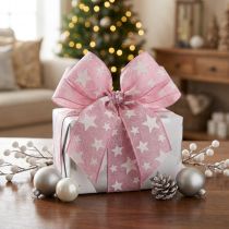 Itens Fita de Natal borda de fio estrela branca rosa W25mm L15m