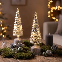 Itens Árvore de Natal LED giratória verde prata H34cm 2 peças